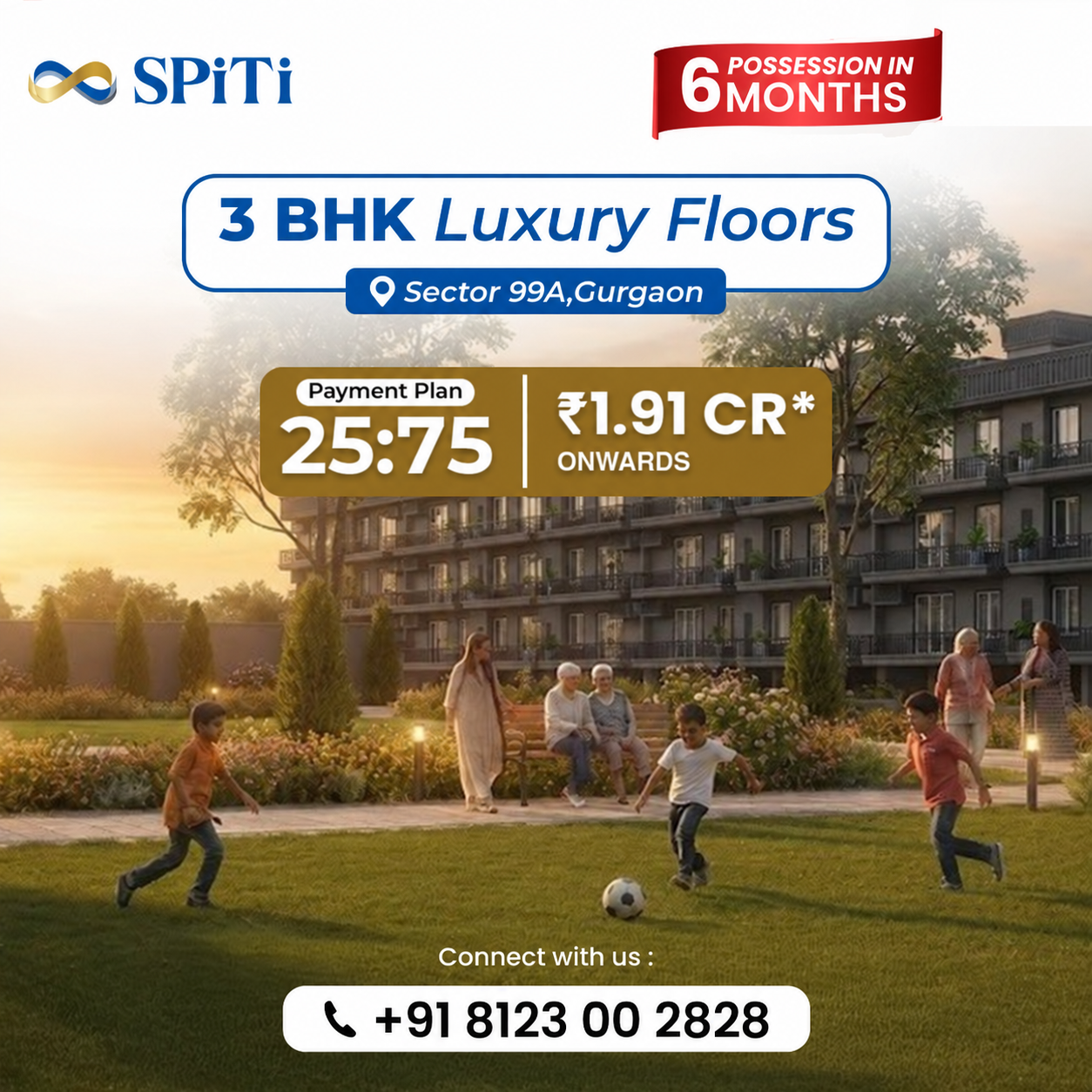 Aerial view of Spiti Homes showcasing modern low-rise floors and tree-lined internal streets
